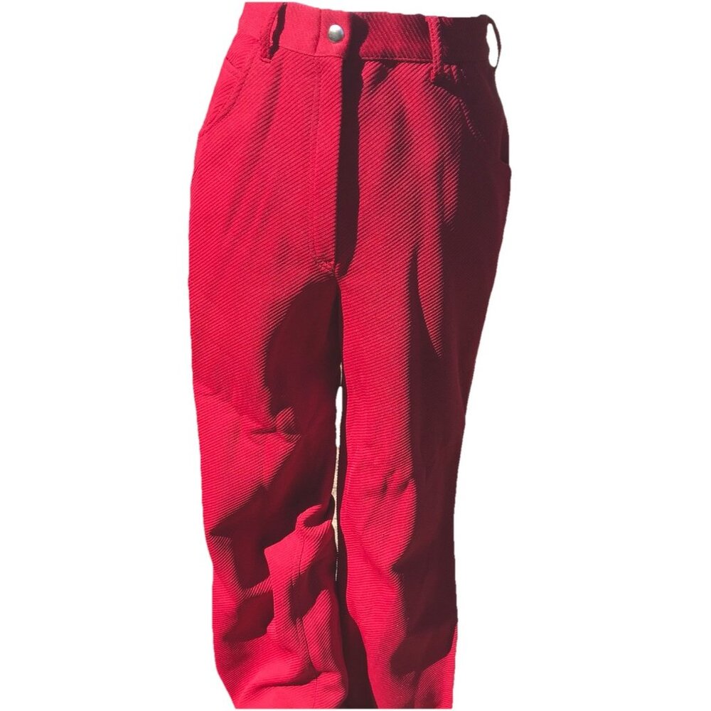 Vtg 70s Sears Bellbottom Pants High Rise Pleated Red Poly Women’s 10 Med USA HTF